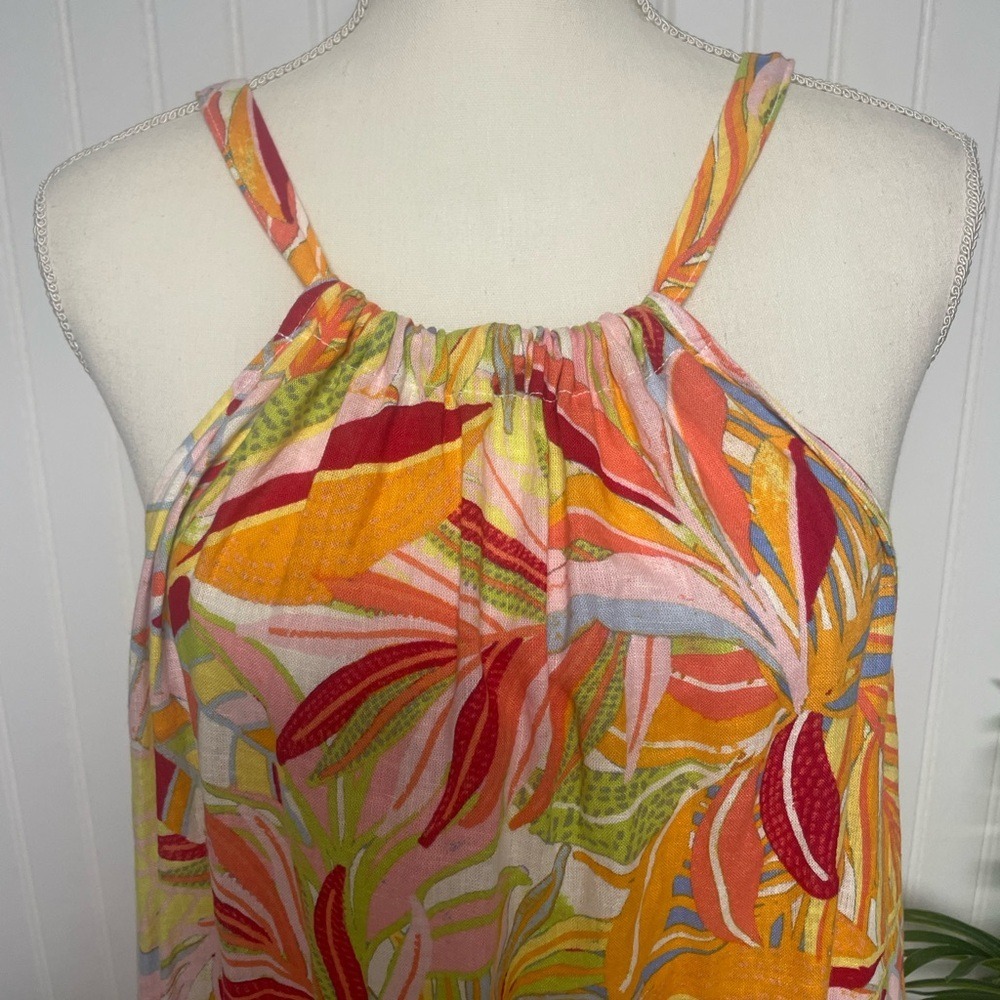 C & C California Linen Sleeveless Halter Print Tropical Dress Women's XL - Picture 2 of 13
